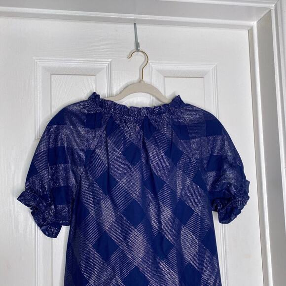 HILL HOUSE Katherine Nap Dress Navy Glitter Check Size XS Puff Sleeves - Picture 6 of 7